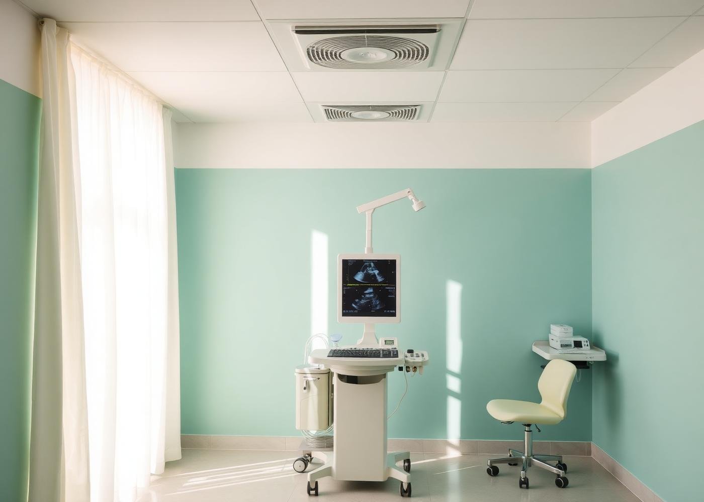 Obstetric consultation room with ultrasound machine
